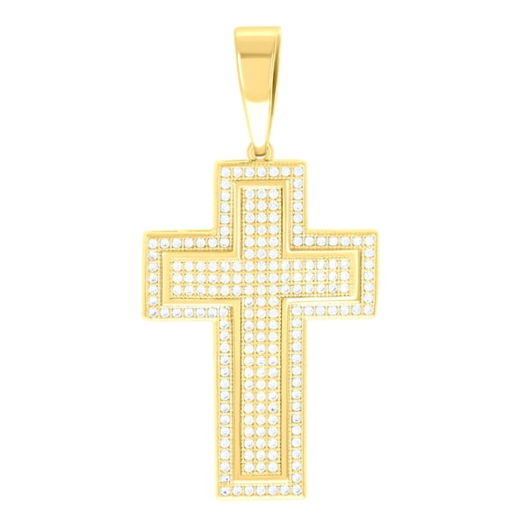 925 Sterling Silver Yellow-tone Unisex Cz Cross Religious Charm Pendant Pendant Necklace for Men Women