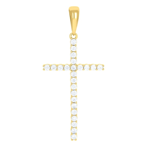 925 Sterling Silver Yellow-tone Unisex Cz Cross Religious Charm Pendant Pendant Necklace for Men Women