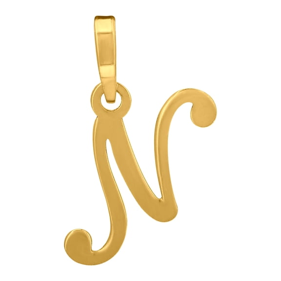 925 Sterling Silver Yellow-tone Unisex Initial Alphabet N Charm Pendant for Men Women