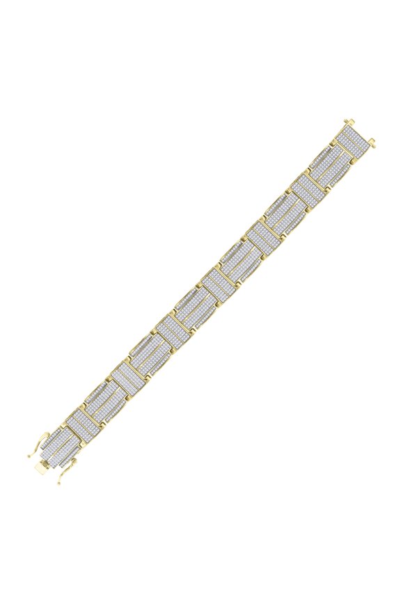 925 Sterling Silver Yellow-Tone Unisex Micropave Cubic Zirconia I-Link Bracelet