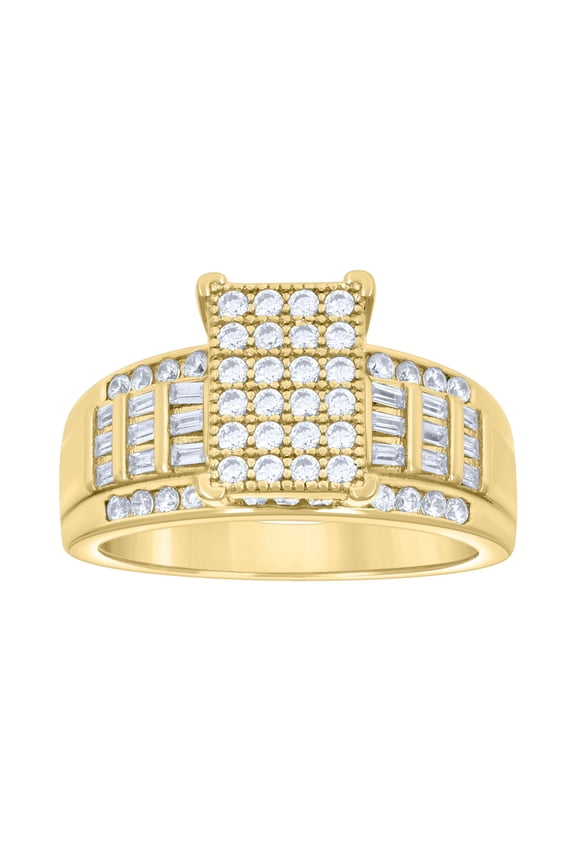 925 Sterling Silver Yellow-Tone Womens Baguette Cubic-Zirconia Cinderella Ring Size 8