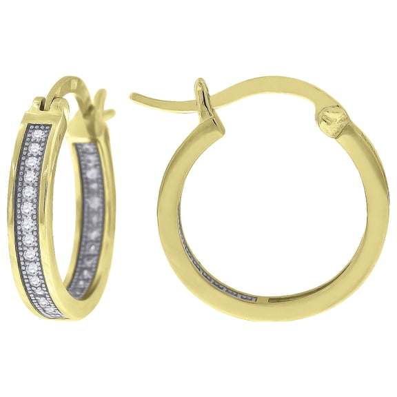 925 Sterling Silver Yellow-Tone Womens Cubic Zirconia Single Row Migraine Huggie Hoop Earrings
