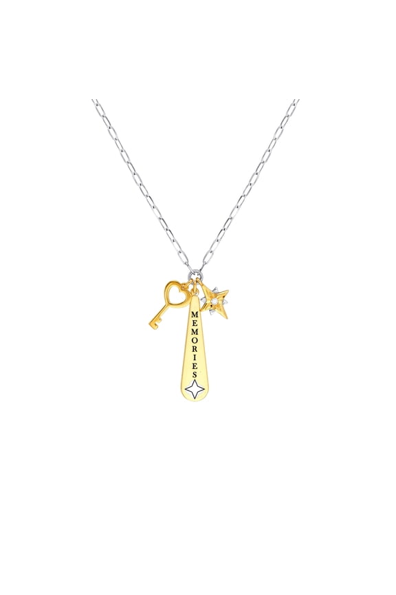 925 Sterling Silver Yellow and Rhodium Plated Memories Yildizli Anahtarli Kolye 20 Inch Pendant Necklace for Women