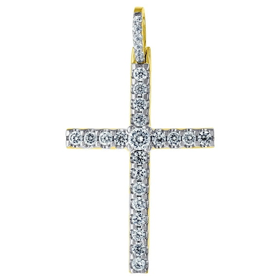 925 Sterling Silver Yellow-tone Cubic Zirconia Cross Religious Pendant Necklace Charm Pendant for Women