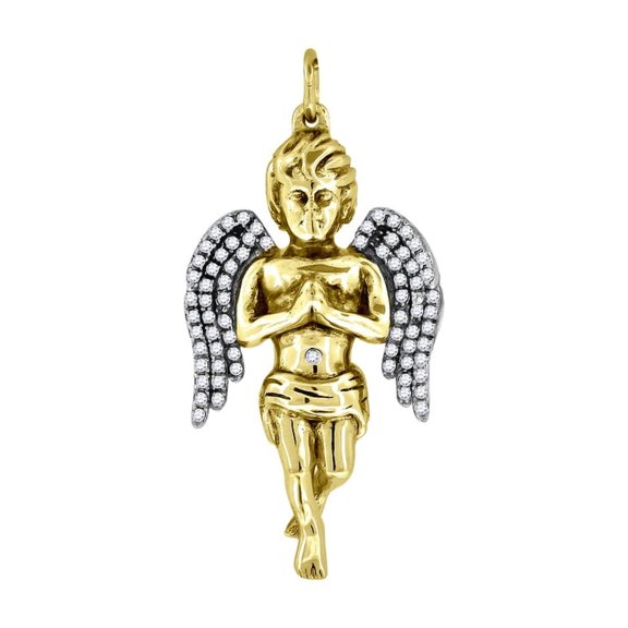 925 Sterling Silver Yellow-tone Mens Cubic Zirconia Religious Praying Angel Charm Pendant Necklace Pendant for Men