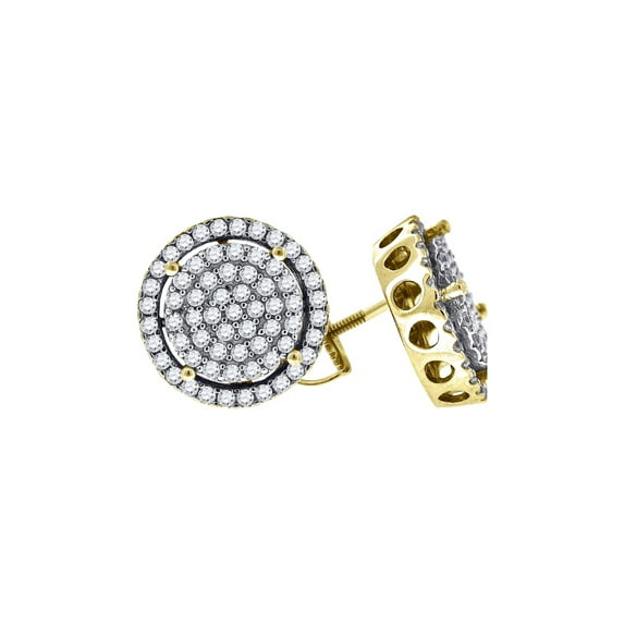 925 Sterling Silver Yellow-tone CZ Round Stud Unisex Screw Back Earrings 13.2x13.2mm Wide Stud Earring for Women