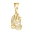 thumbnail image 1 of 925 Sterling Silver Yellow-tone Mens 0.81ct Moissanite Praying Hands Symbol Religious Charm Pendant 33.2x13.8mm Wide Nec, 1 of 2