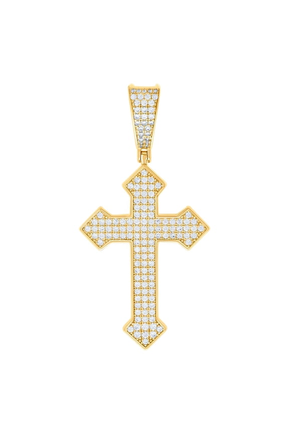 925 Sterling Silver Yellow-tone Mens 1.22ct Moissanite Cross Religious Charm Pendant 51.9x25.2mm Wide Necklace for Men