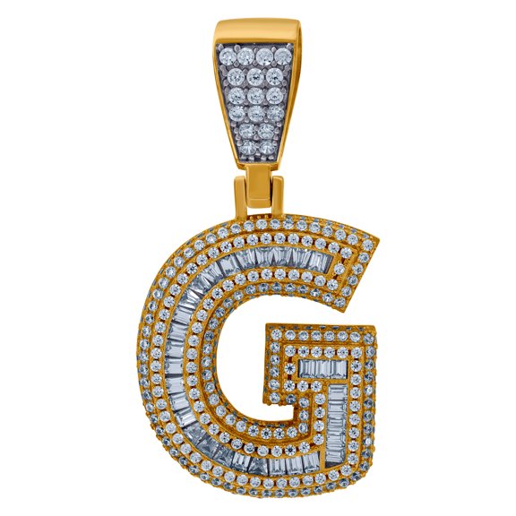 925 Sterling Silver Yellow-tone Mens Baguette Cubic Zirconia G Alphabet Letter Name Personalized Monogram Initials Charm