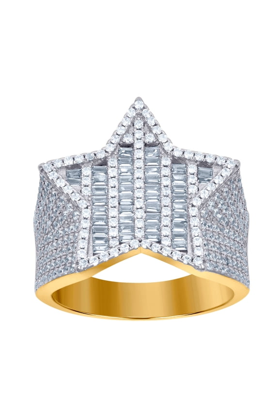 925 Sterling Silver Yellow-tone Mens Baguette Cubic Zirconia Star Pinky Ring Sizes 8 20.2 Ring for Men