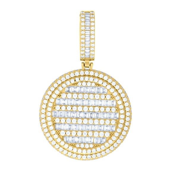 925 Sterling Silver Yellow-tone Mens Baguette Round Cubic-Zirconia Medallion Fashion Charm Pendant