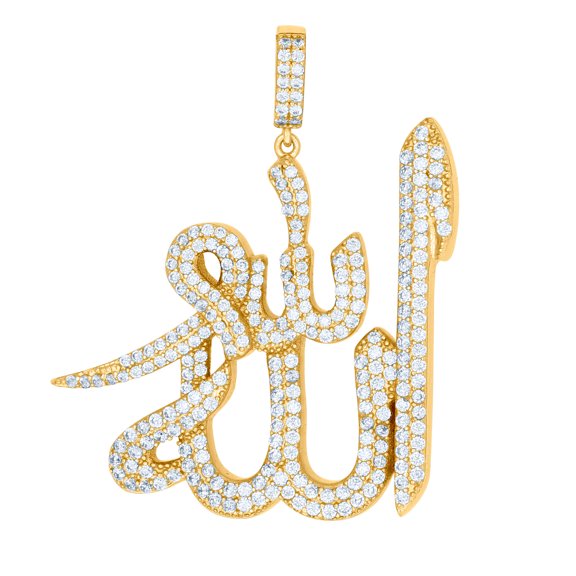 925 Sterling Silver Yellow-tone Mens Cubic Zirconia Allah Symbols Charm Pendant 47.3x39.1mm Wide Necklace for Men