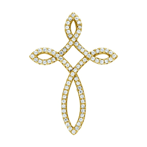 925 Sterling Silver Yellow-tone Mens Cubic Zirconia Cross Religious Charm Pendant Necklace for Men