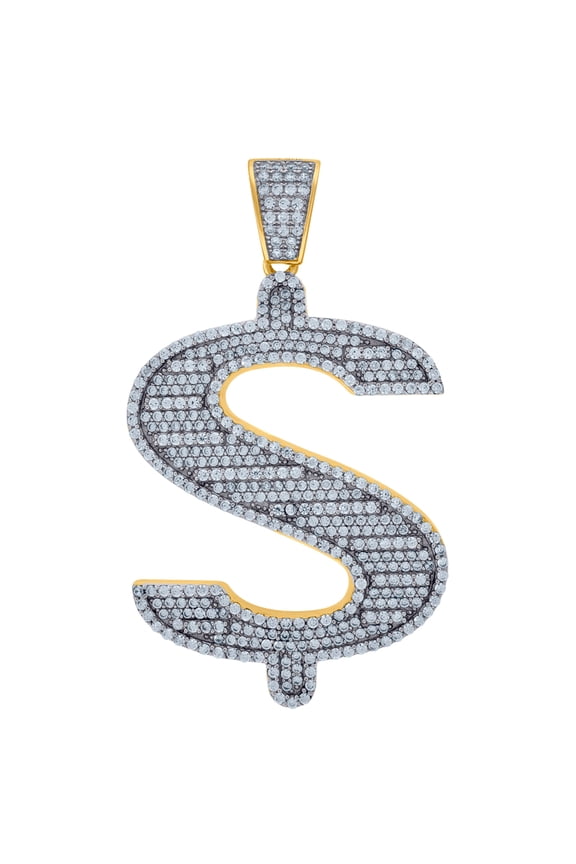 925 Sterling Silver Yellow-tone Mens Cubic Zirconia Dollar Symbol Fashion Charm Pendant 5 Necklace for Men