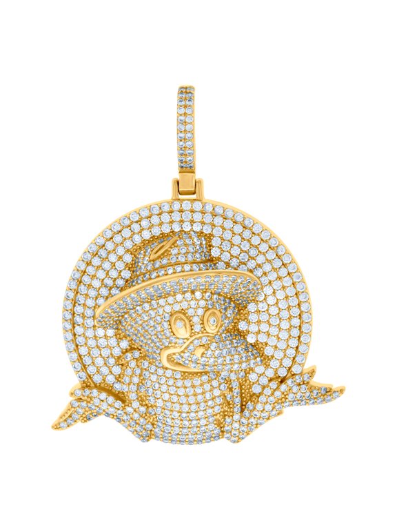925 Sterling Silver Yellow-tone Mens Cubic Zirconia Fashion Charm Pendant 52.4x43mm Wide Necklace for Men