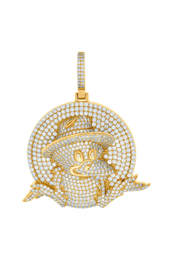 925 Sterling Silver Yellow-tone Mens Cubic Zirconia Fashion Charm Pendant 52.4x43mm Wide Necklace for Men