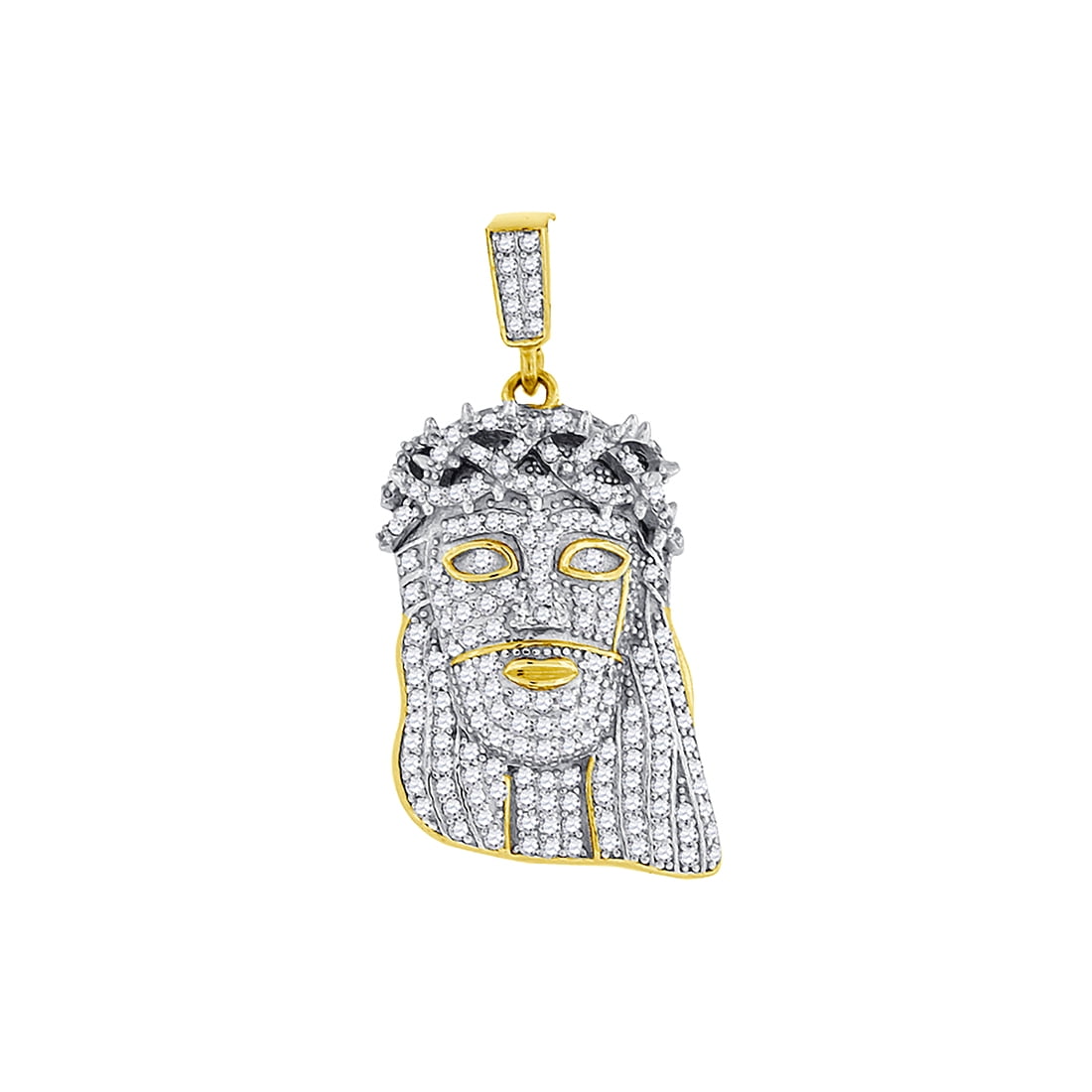 925 Sterling Silver Yellow-tone Mens Cubic Zirconia Jesus Religious ...