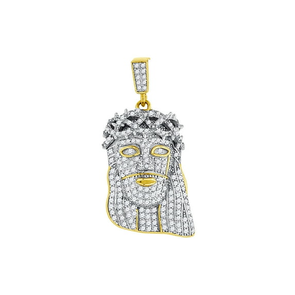 925 Sterling Silver Yellow-tone Mens Cubic Zirconia Jesus Religious Charm Pendant Necklace for Men