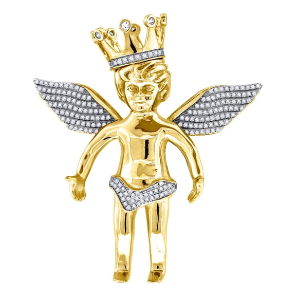 925 Sterling Silver Yellow-tone Mens Cubic Zirconia Religious Angel Crown Charm Pendant Necklace for Men