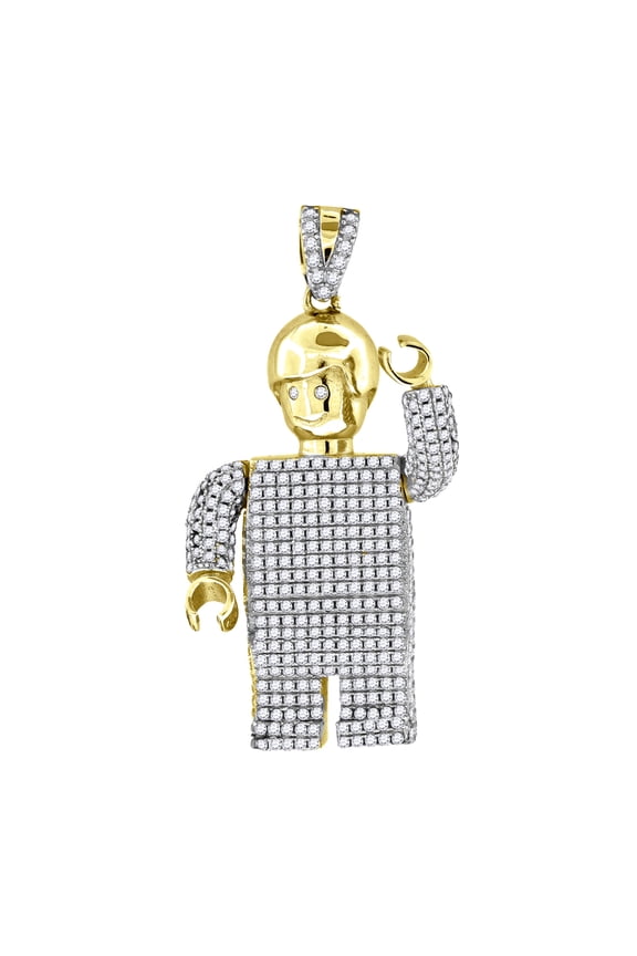 925 Sterling Silver Yellow-tone Mens Cubic Zirconia Robot Charm Pendant 52.8x28.6mm Wide Necklace for Men