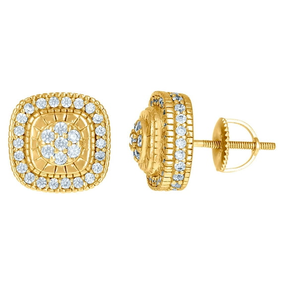 925 Sterling Silver Yellow-tone Mens Cubic Zirconia Square Fashion Stud Earrings 11x11mm Wide Earring for Men