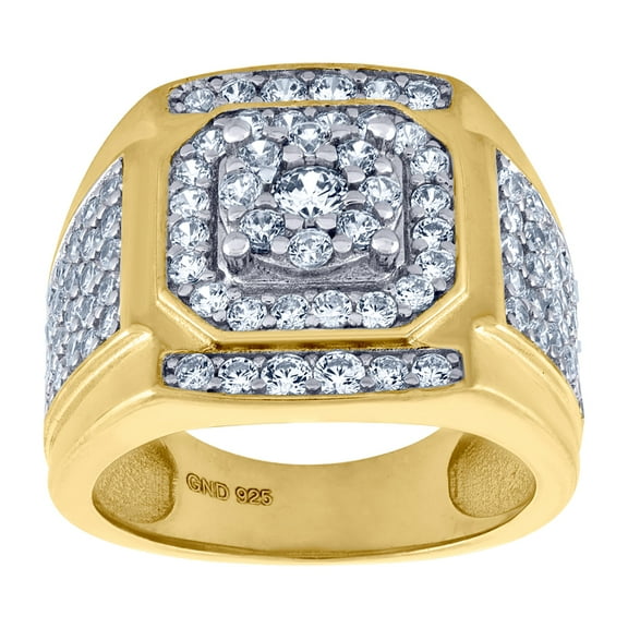 925 Sterling Silver Yellow tone Mens Cubic Zirconia Square Head Presidential Ring Size 10  Ring for Men