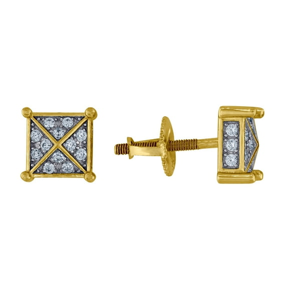925 Sterling Silver Yellow-tone Mens Cubic Zirconia Square Stud Earrings 7.8mm Wide Earring for Men