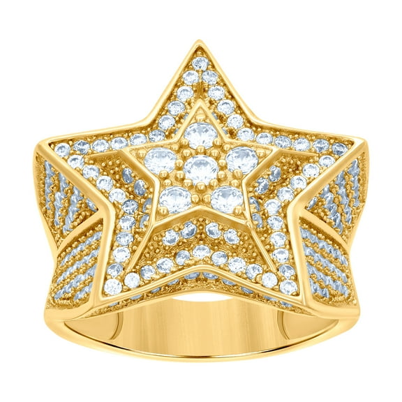 925 Sterling Silver Yellow-tone Mens Cubic Zirconia Star Fashion Ring 21.4x5mm Wide Size 10 Ring for Men