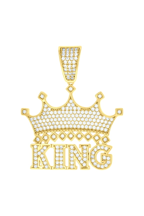 925 Sterling Silver Yellow-tone Mens Cubic-Zirconia KING Crown Fashion Charm Pendant