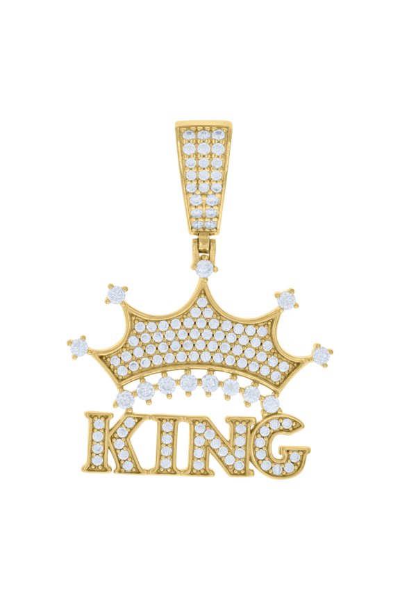 925 Sterling Silver Yellow-tone Mens Cubic-Zirconia KING Fashion Charm Pendant