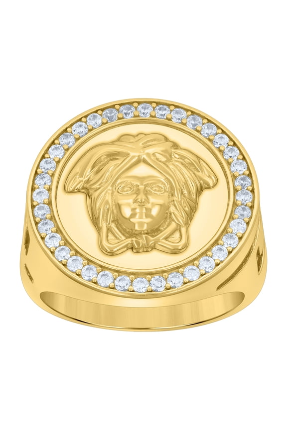 925 Sterling Silver Yellow-tone Mens Cubic-Zirconia Medusa Fashion Ring Size 11