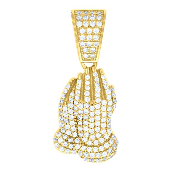 925 Sterling Silver Yellow-tone Mens Cubic-Zirconia Praying Hands Symbol Religious Charm Pendant