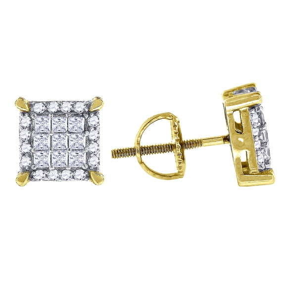 925 Sterling Silver Yellow-tone Mens Princess Cubic Zirconia Square Stud Earrings 8.5mm W Earring for Men