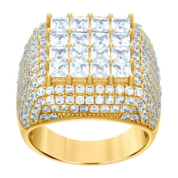 925 Sterling Silver Yellow-tone Mens Princess-cut Round Cubic Zirconia Square Head Fashion Ring 19mm Long Size 9 Ring fo