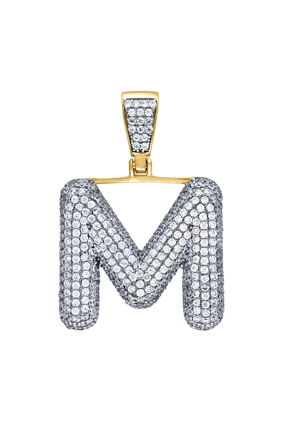 925 Sterling Silver Yellow-tone Mens Women CZ Letter Name Personalized Monogram Initial M Charm Pendant 37.7x25.9mm Wide