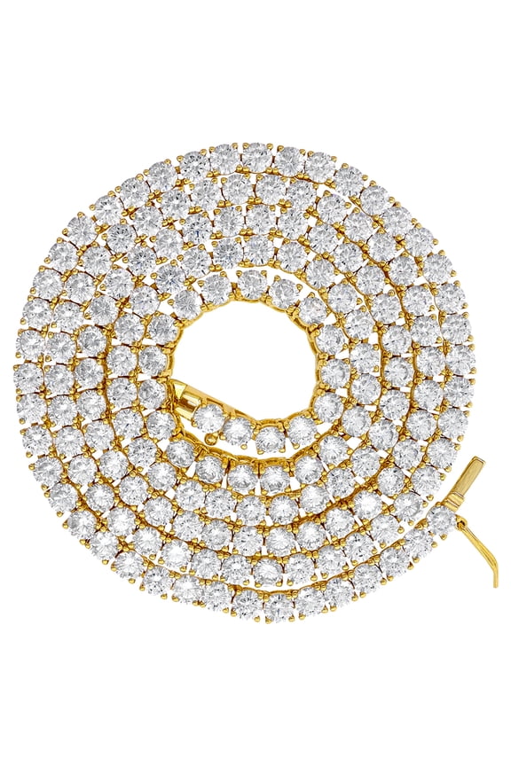 925 Sterling Silver Yellow-tone Mens Womens Unisex 3mm 26 Inch Cubic Zirconia Tennis Chain Necklace for Men