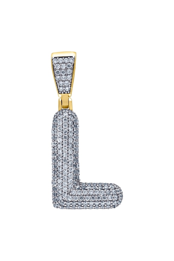 925 Sterling Silver Yellow-tone Unisex Cubic Zirconia Bubble Letter Name Personalized Monogram Initial Alphabet L Charm