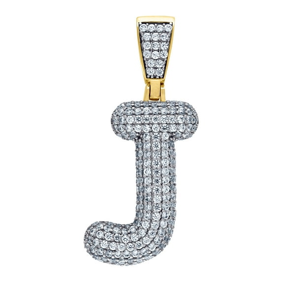 925 Sterling Silver Yellow-tone Unisex Cubic Zirconia Bubble Letter Name Personalized Monogram Initial Alphabet J Charm