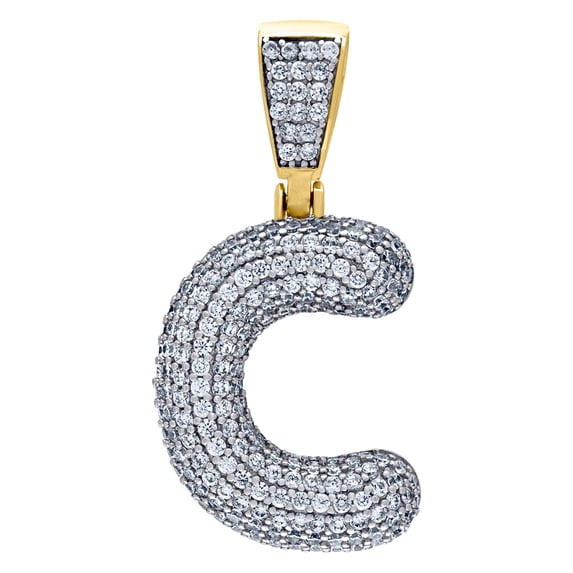 925 Sterling Silver Yellow-tone Unisex Cubic Zirconia Bubble Letter Name Personalized Monogram Initial Alphabet C Charm