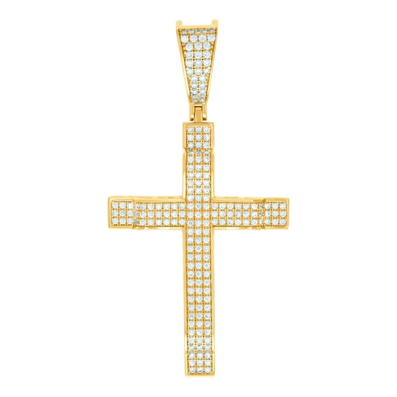 925 Sterling Silver Yellow-tone Unisex CZ Cross Religious Charm Pendant Necklace 56x28mm Wide Pendant for Women