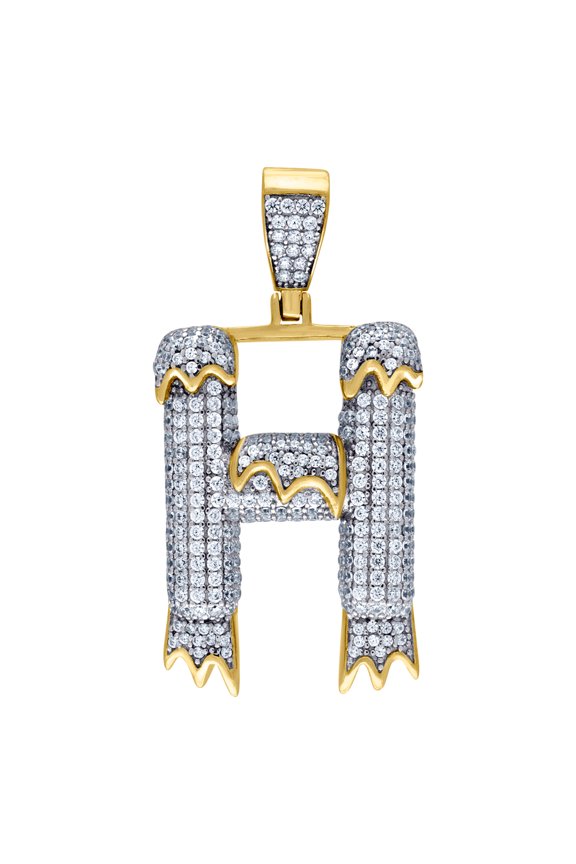 925 Sterling Silver Yellow-tone Unisex Cubic Zirconia Letter Name Personalized Monogram Initial Alphabet H Dripping Char