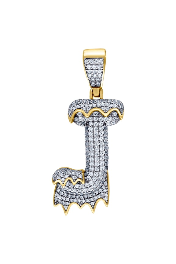 925 Sterling Silver Yellow-tone Unisex Cubic Zirconia Letter Name Personalized Monogram Initial Alphabet J Dripping Char