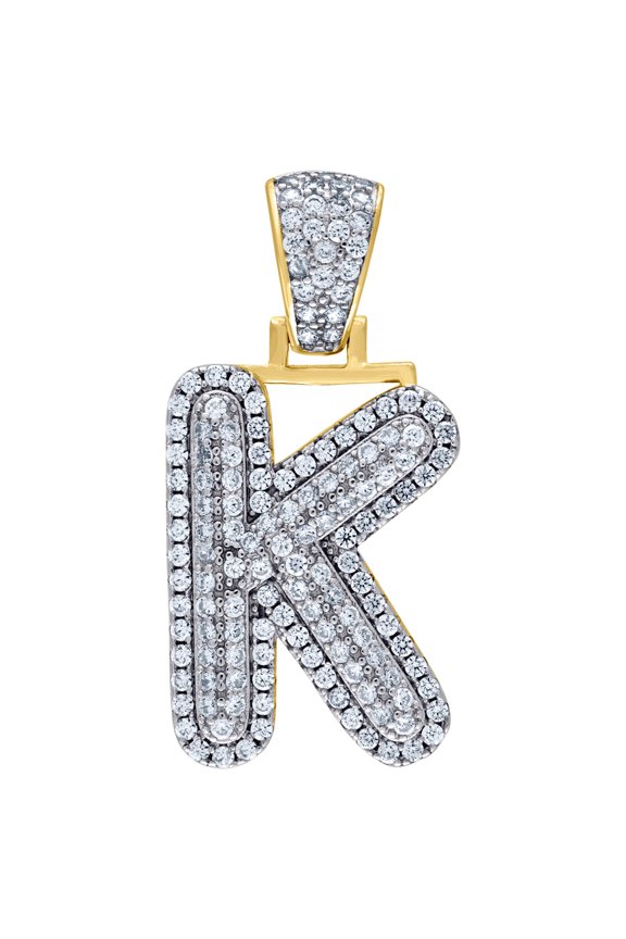 925 Sterling Silver Yellow-tone Unisex Cubic Zirconia Letter Name Personalized Monogram Initial Alphabet K Charm Pendant