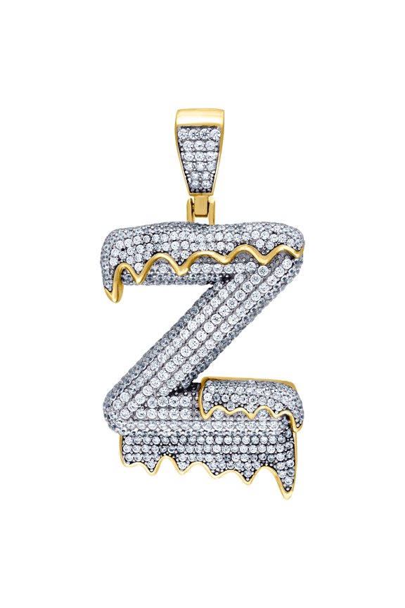 925 Sterling Silver Yellow-tone Unisex Cubic Zirconia Letter Name Personalized Monogram Initial Alphabet Z Dripping Char