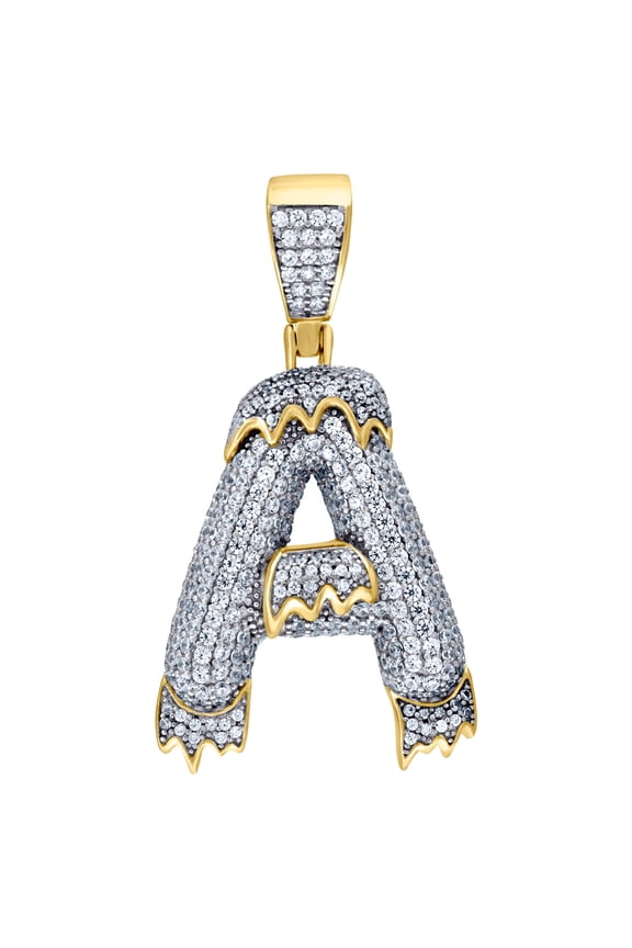 925 Sterling Silver Yellow-tone Unisex Cubic Zirconia Letter Name Personalized Monogram Initial Alphabet a Dripping Char