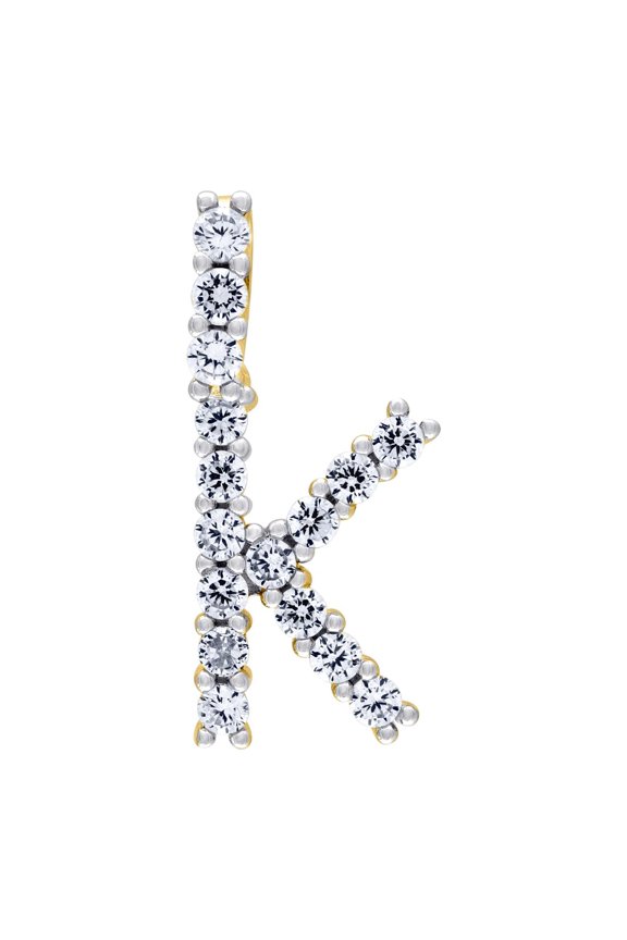 925 Sterling Silver Yellow-tone Unisex Cubic Zirconia Letter Name Personalized Monogram Initial Alphabet K Charm Pendant