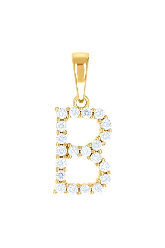 925 Sterling Silver Yellow-tone Unisex Cubic Zirconia Letter Name Personalized Monogram Initial B Alphabet Charm Pendant