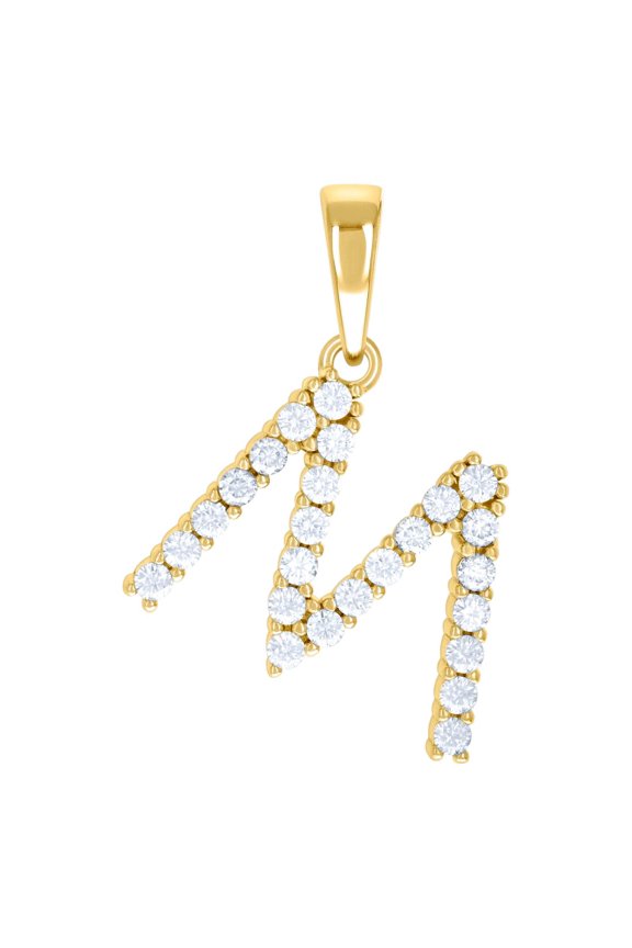 925 Sterling Silver Yellow-tone Unisex Cubic Zirconia Letter Name Personalized Monogram Initial M Alphabet Charm Pendant