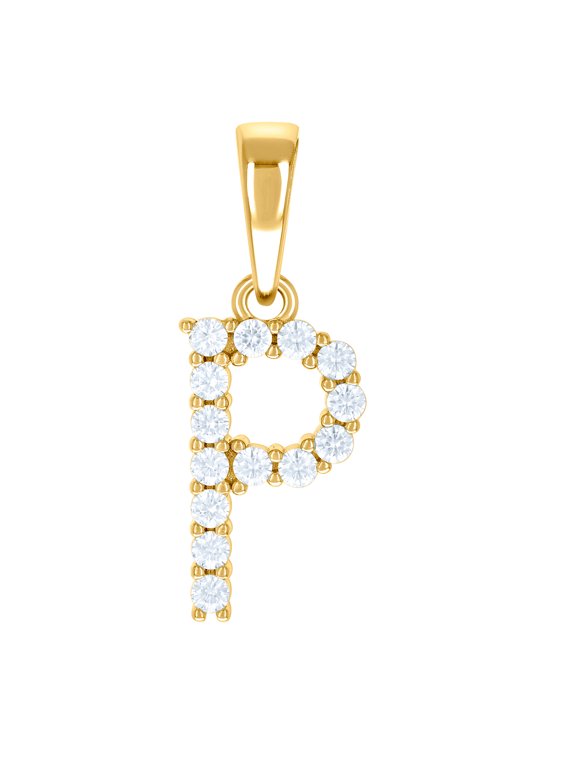 925 Sterling Silver Yellow-tone Unisex Cubic Zirconia Letter Name Personalized Monogram Initial P Alphabet Charm Pendant
