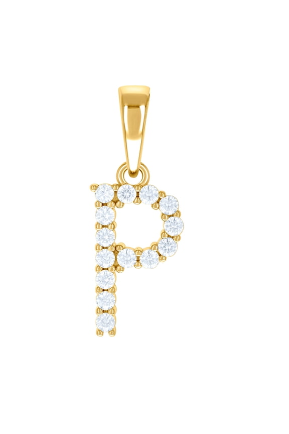925 Sterling Silver Yellow-tone Unisex Cubic Zirconia Letter Name Personalized Monogram Initial P Alphabet Charm Pendant